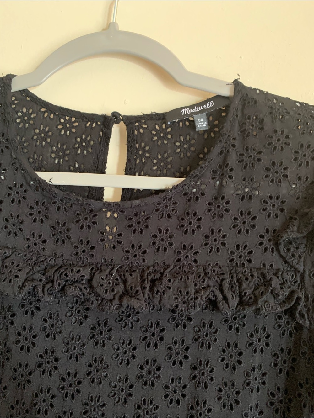 Madewell Black Eyelet Ruffle Tiered Midi Dress Women Size 00 Wedding Casual - Picture 3 of 4